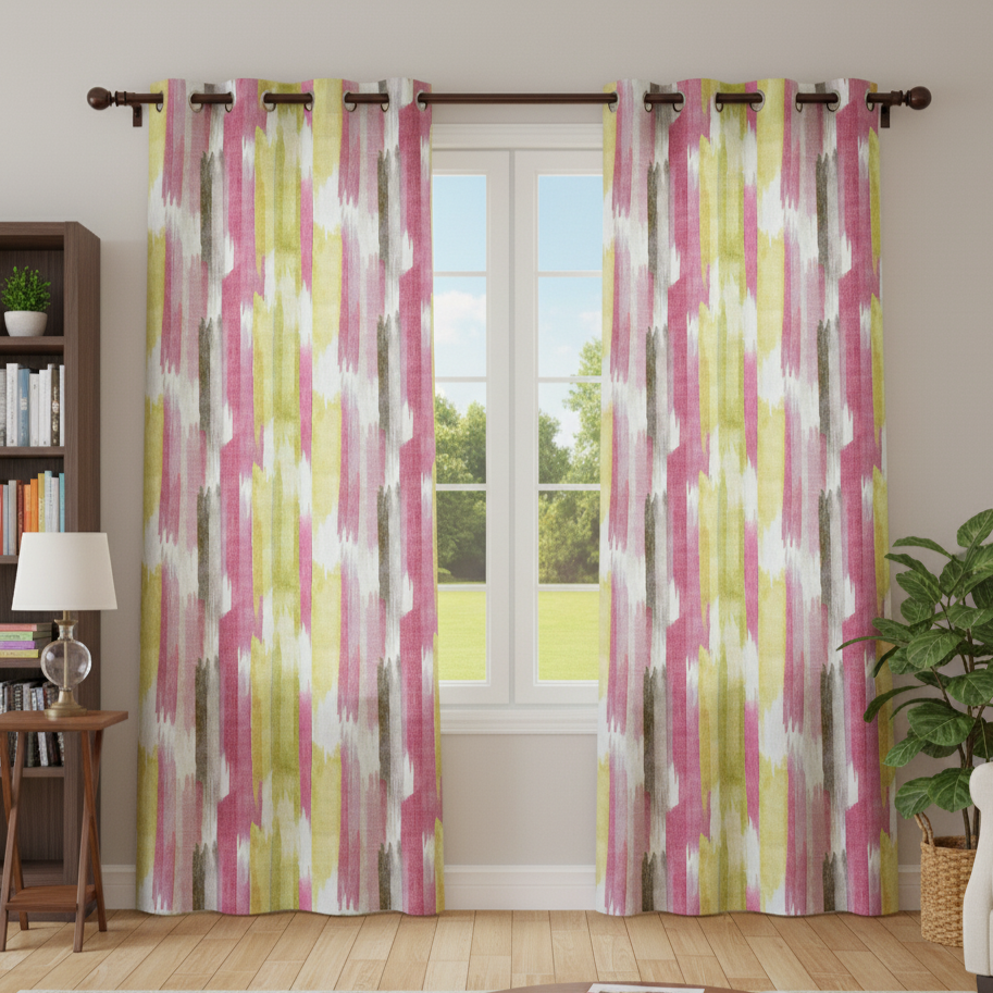 Abstract Watercolour Eyelet Curtains in Pink Homeline