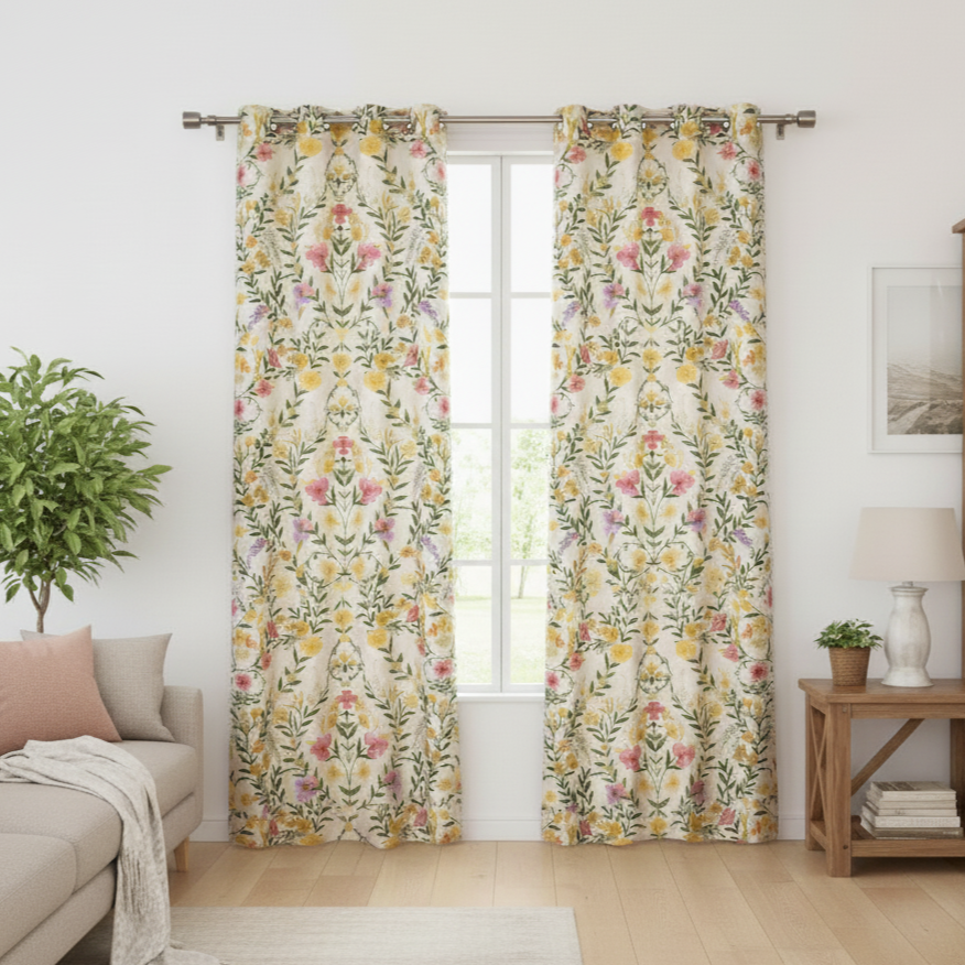 Wildflower Meadow Print Eyelet Curtains - Cottagecore Collection