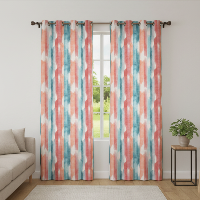 Geo-Stripe Vertical Block Eyelet Curtains - Modern Color Block Series