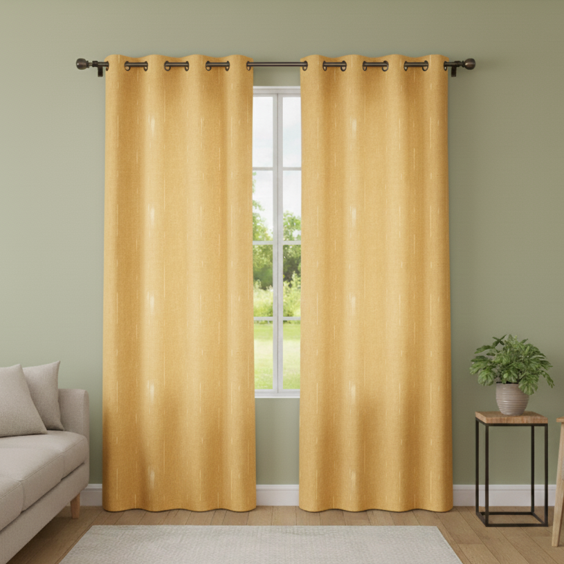 Warm Saffron Textured Eyelet Curtains - Sunlit Harvest Collection
