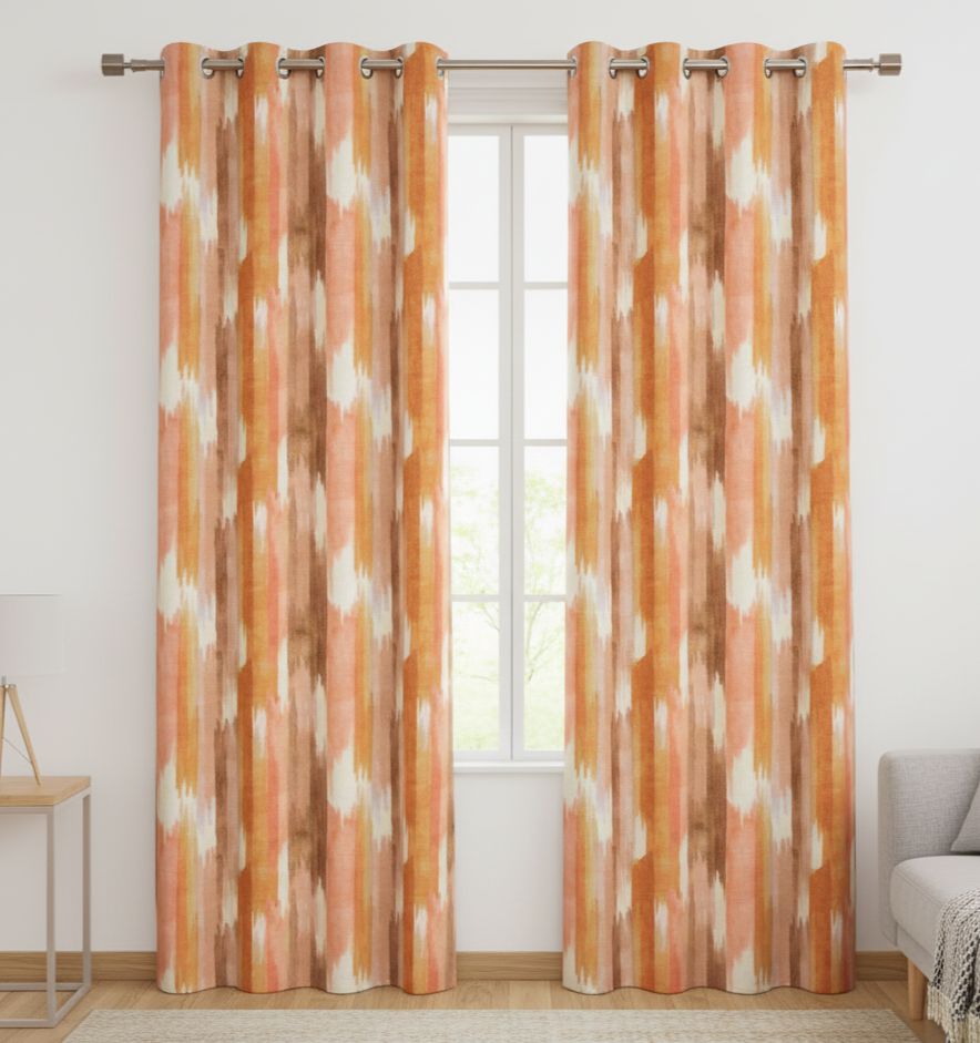 Modern Abstract Brushstroke Thermal Blackout Curtains with Eyelets -Orange Ruffle Sr - 4784/05-Rust
