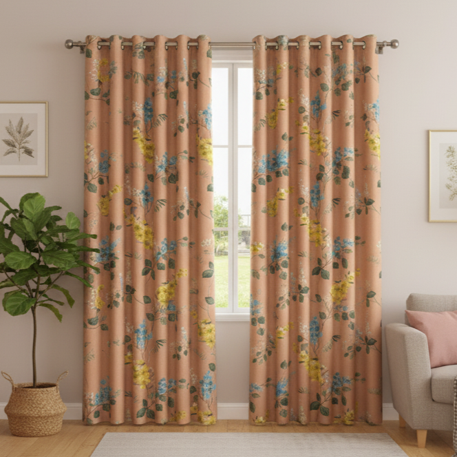 Vintage Floral Print Pencil Pleat Curtains