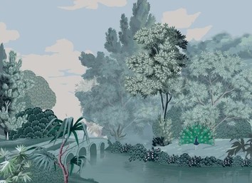 Mughal Heritage Garden Lake & Peacock Scenic Wallpaper