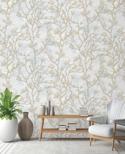 Luxury Vintage Coastal Coral Branch Distressed Plaster Mural Wallpaper Glue -Adhesive