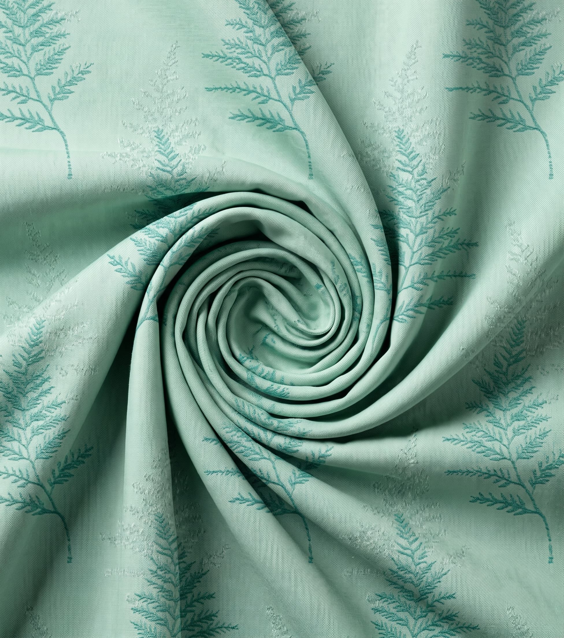 Premium Sage Green Embroidered Fern Fabric – Luxury Textured Mint Cotton-Blend Material with Intricate Botanical Leaf Pattern for Custom Drapery, Curtains, and High-End Home Decor (Includes Free Design Consultation & Swatch Service)