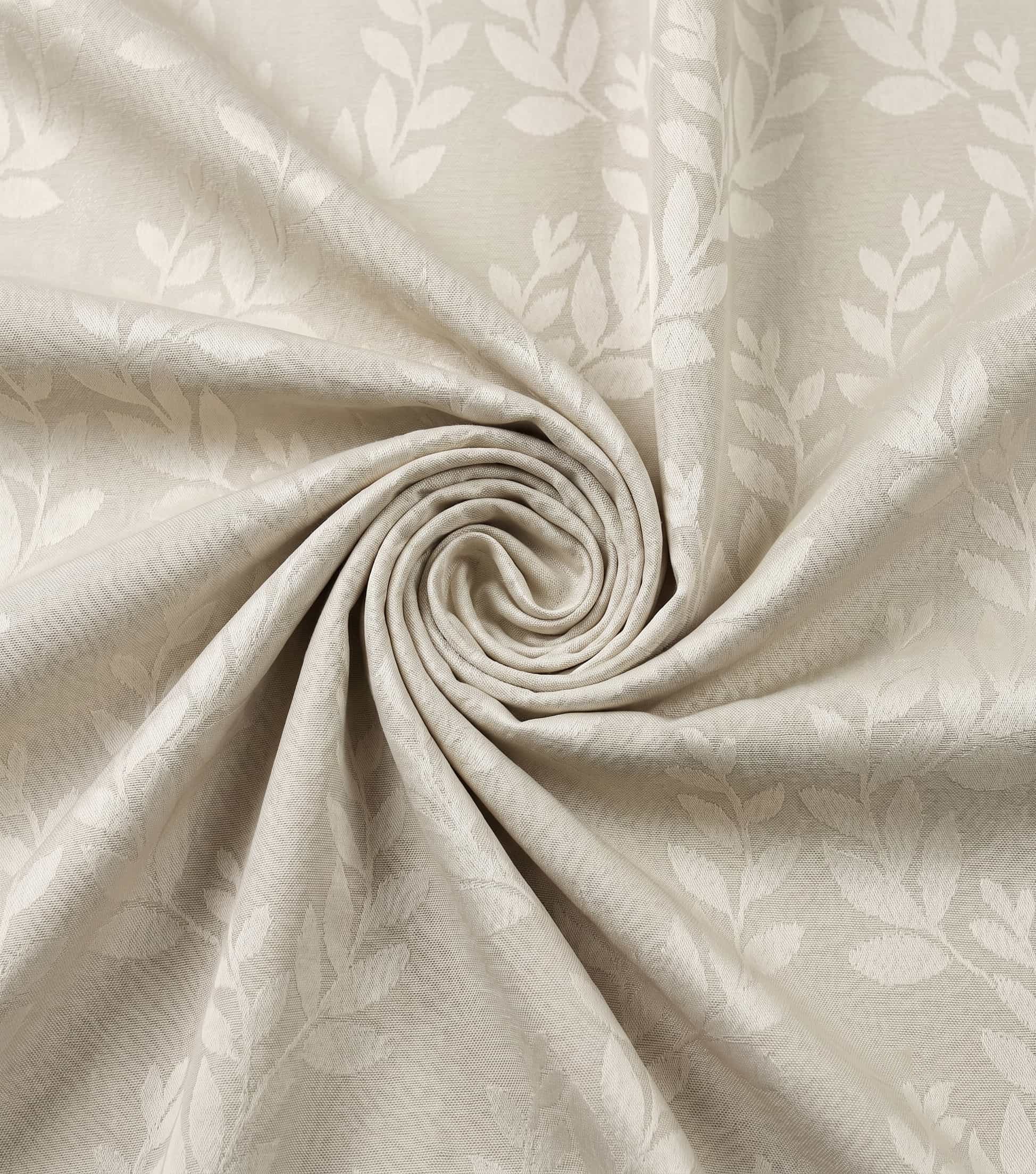 Premium Warm Pearl Beige Embossed Leaf Sprig Linen Curtain Fabric – Custom Made Window Drapes with Free In-Home Design Consultation and Full Professional Installation Services