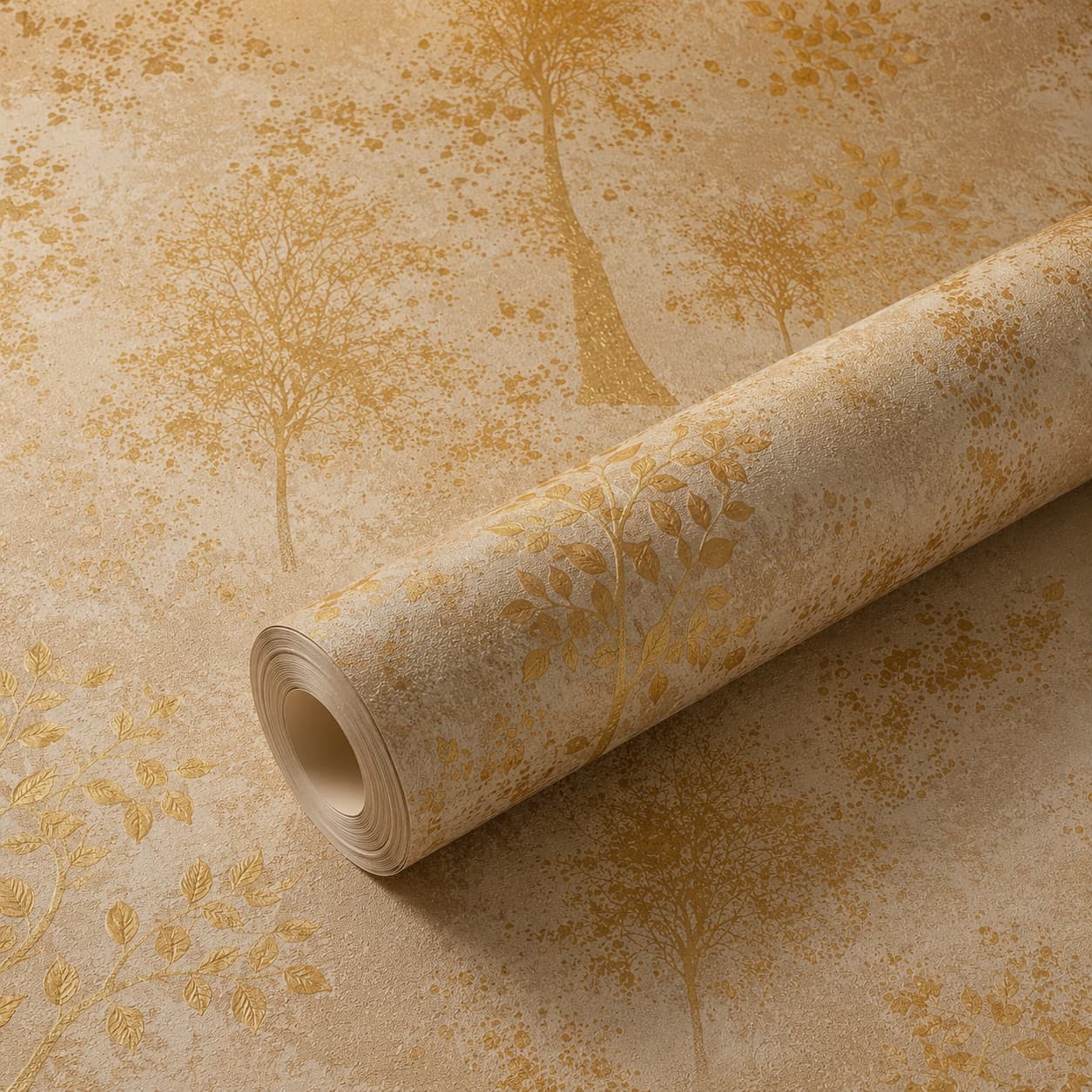Luxury Gold Botanical Tree Textured Wallpaper | Premium Embossed Metallic Nature Wall Covering | Elegant Designer Wallpaper for Living Room, Bedroom, Office & Hotel Interiors
