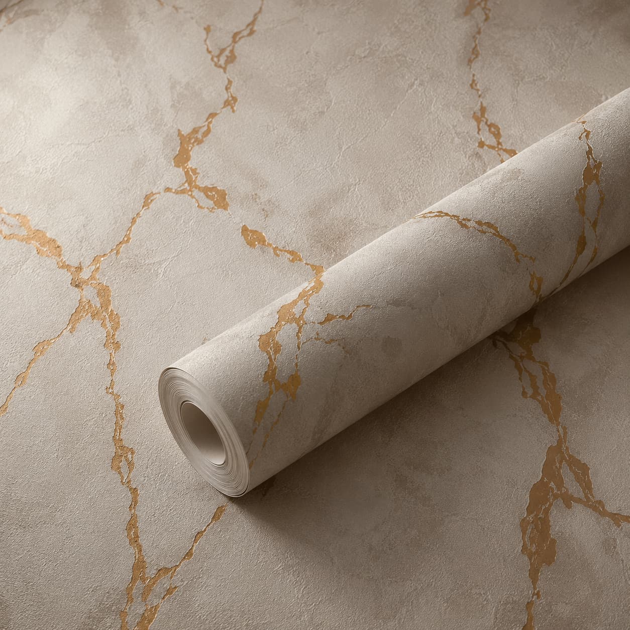 Premium Beige Marble Effect Wallpaper with Metallic Gold Veins | Luxury Textured Modern Wall Covering for Living Room, Bedroom, Office & Hotel Interiors