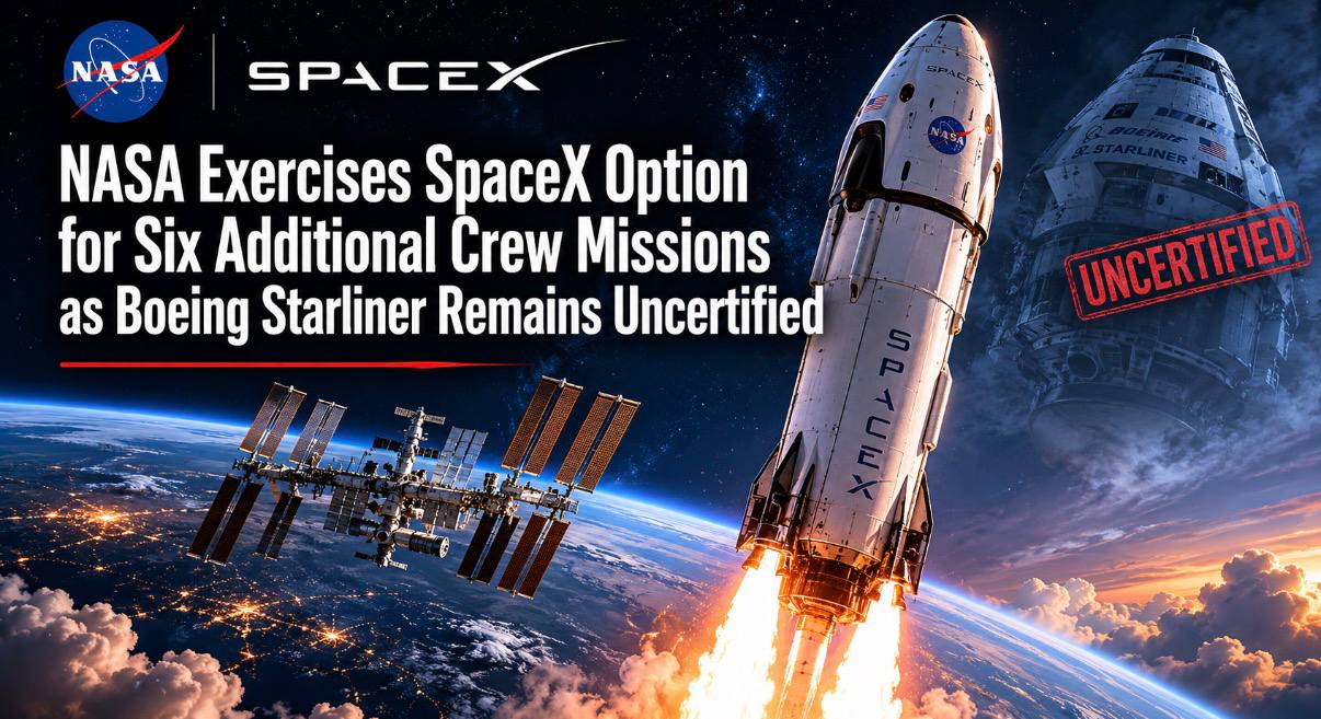 NASA Exercises SpaceX Option for Six Additional Crew Missions as Boeing Starliner Remains Uncertified