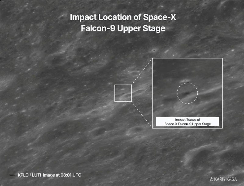 South Korean Orbiter Photographs Fresh Lunar Crater After Falcon 9 Upper Stage Impact