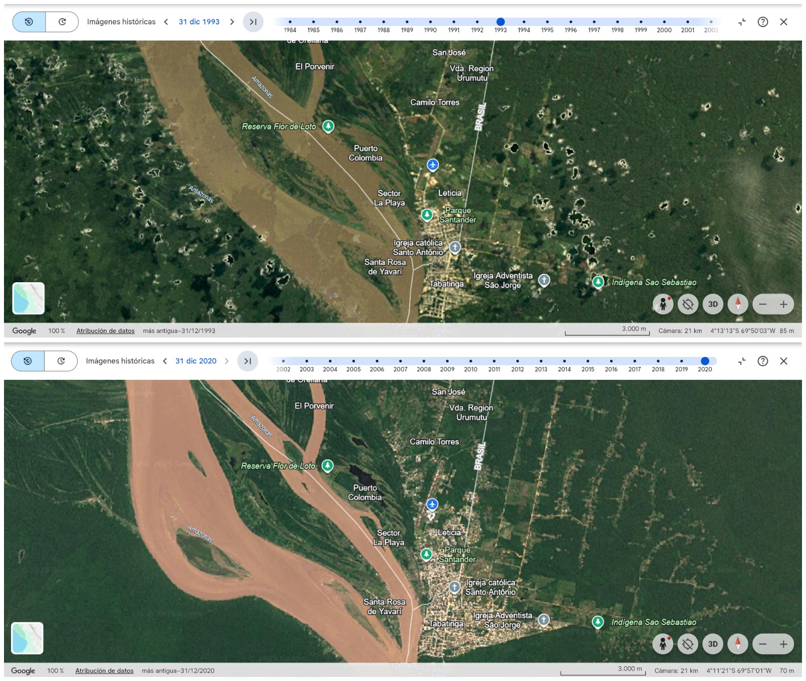 Comparación del cambio geomorfológico de la Isla Chinería entre 1993 y 2020