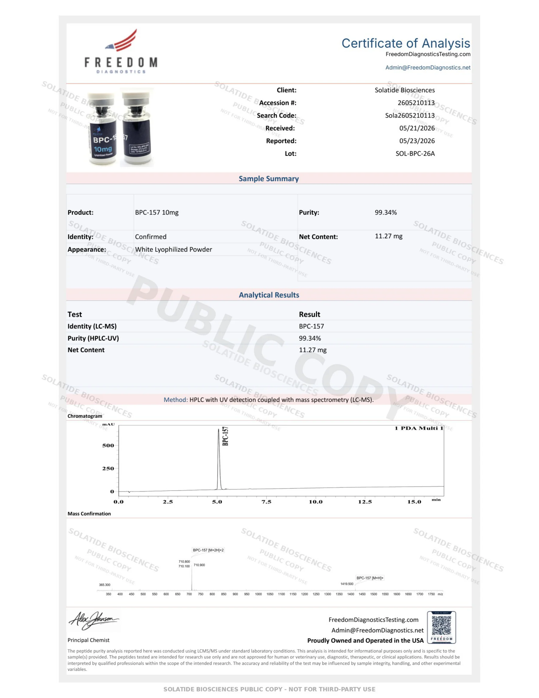 Certificate of Analysis for SOL-BPC-26A