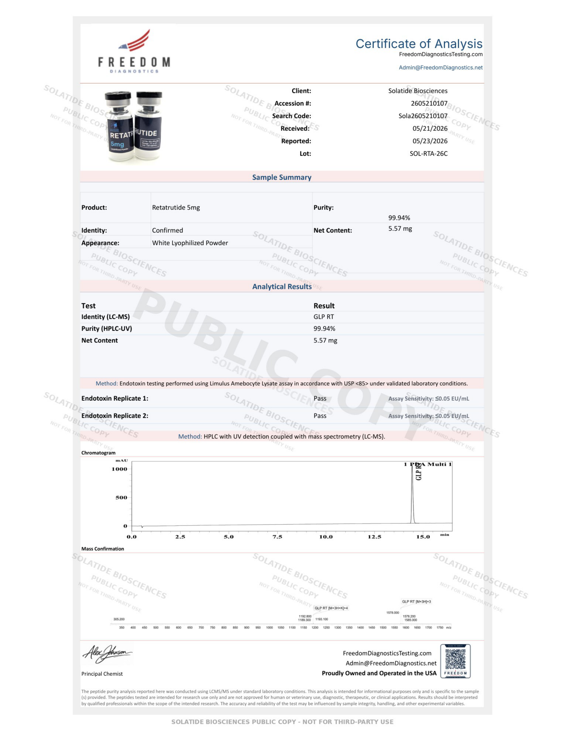 Certificate of Analysis for SOL-RTA-26C