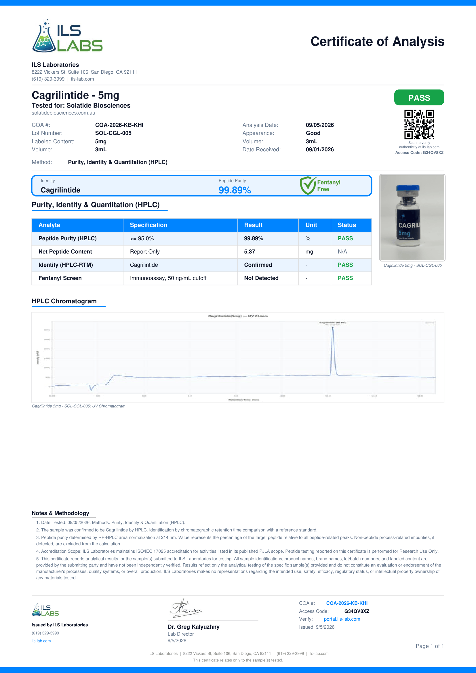 Certificate of Analysis for SOL-CGL-005