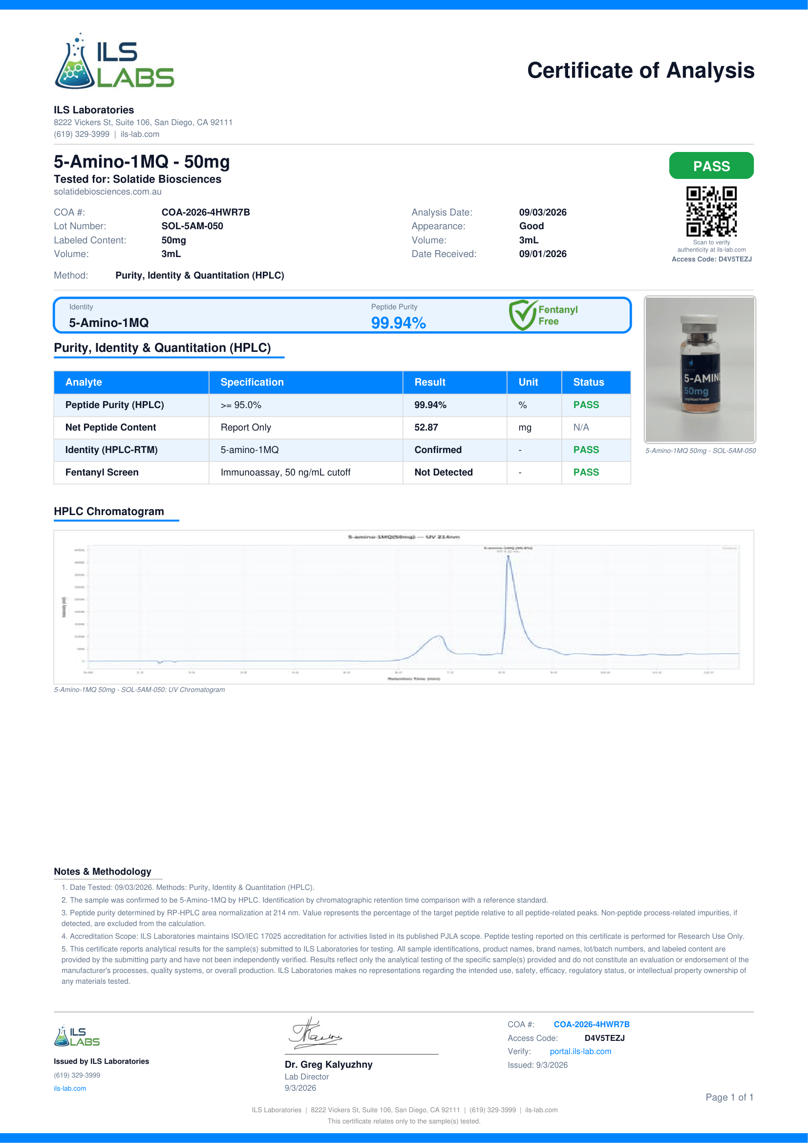 Certificate of Analysis for SOL-5AM-050
