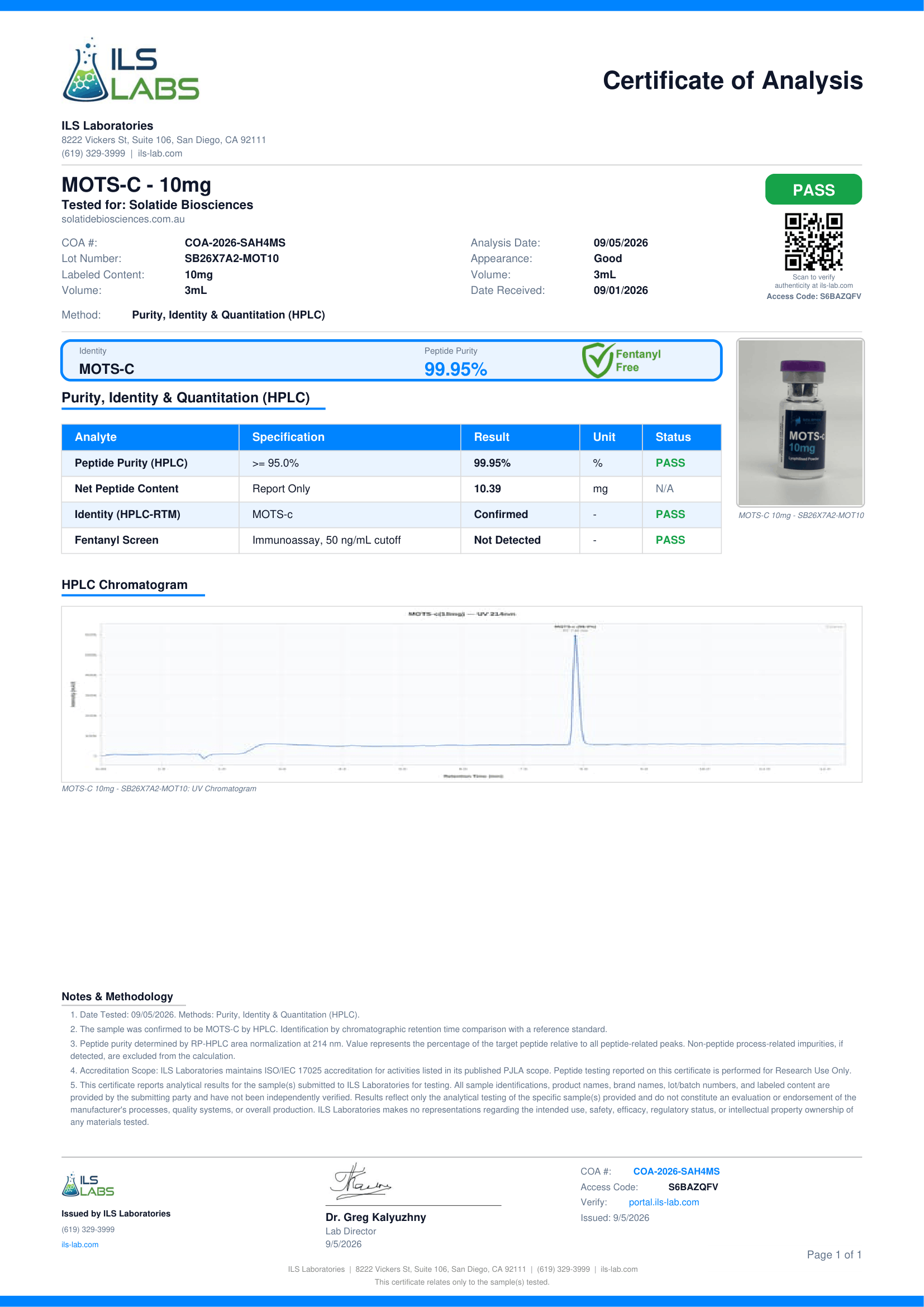 Certificate of Analysis for S826X7A2-MOT10