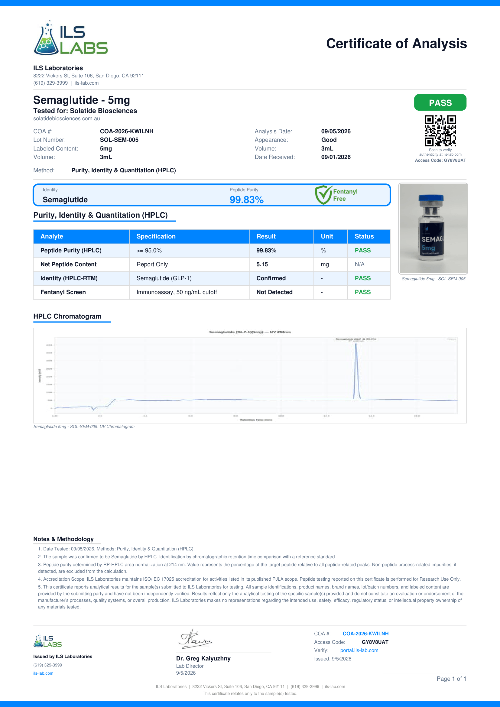 Certificate of Analysis for SOL-SEM-005
