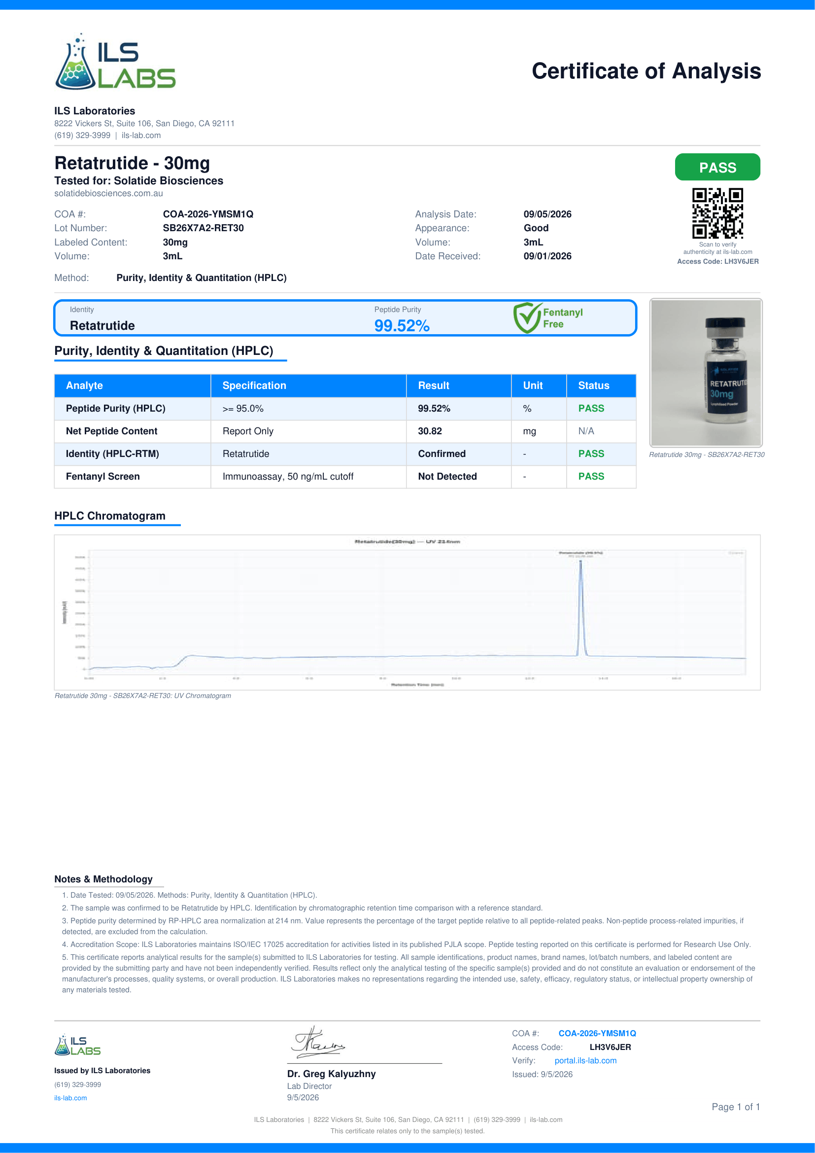 Certificate of Analysis for SB26X7A2-RET30