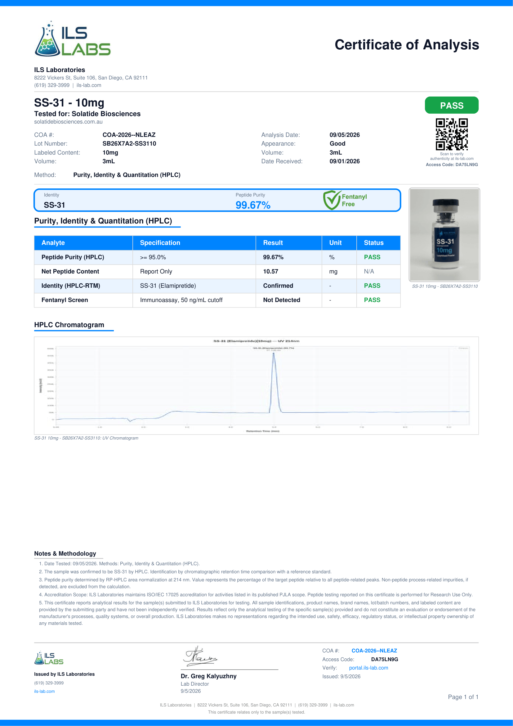 Certificate of Analysis for SB26X7A2-SS3110