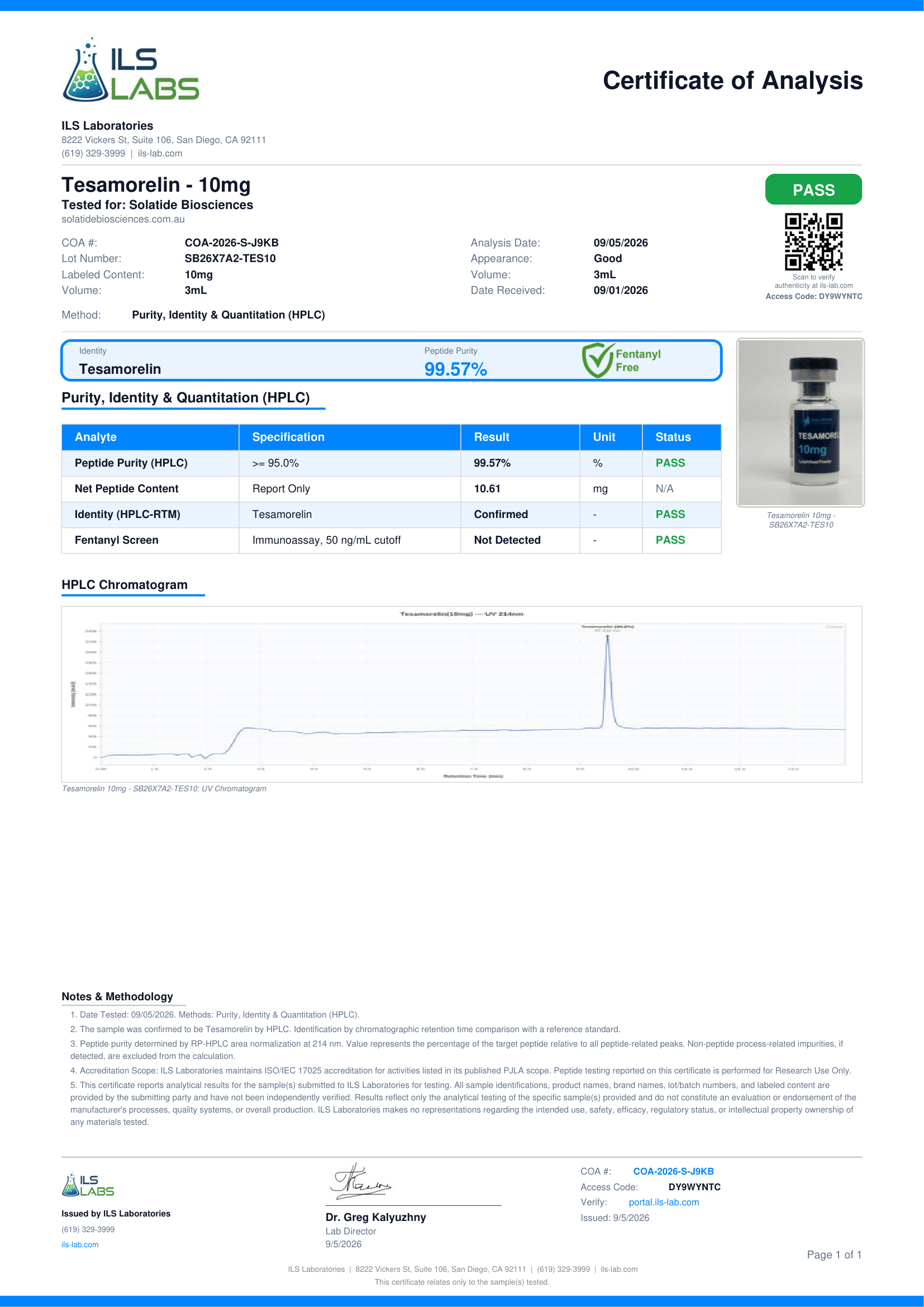 Certificate of Analysis for SB26X7A2-TES10