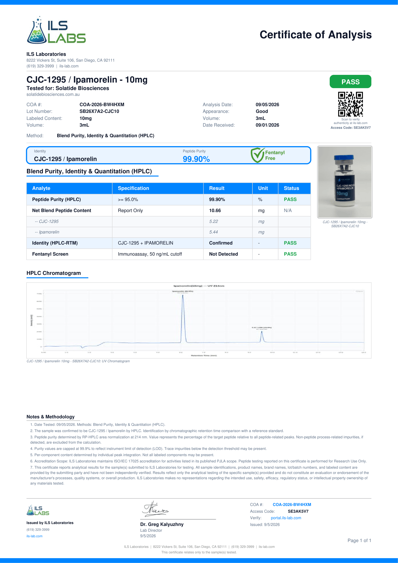 Certificate of Analysis for SB26X7A2-CJC10