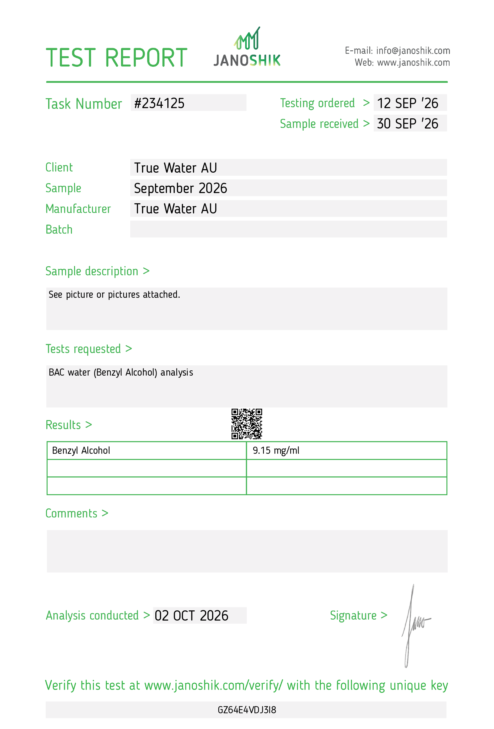Certificate of Analysis for SOL-BAC-26A