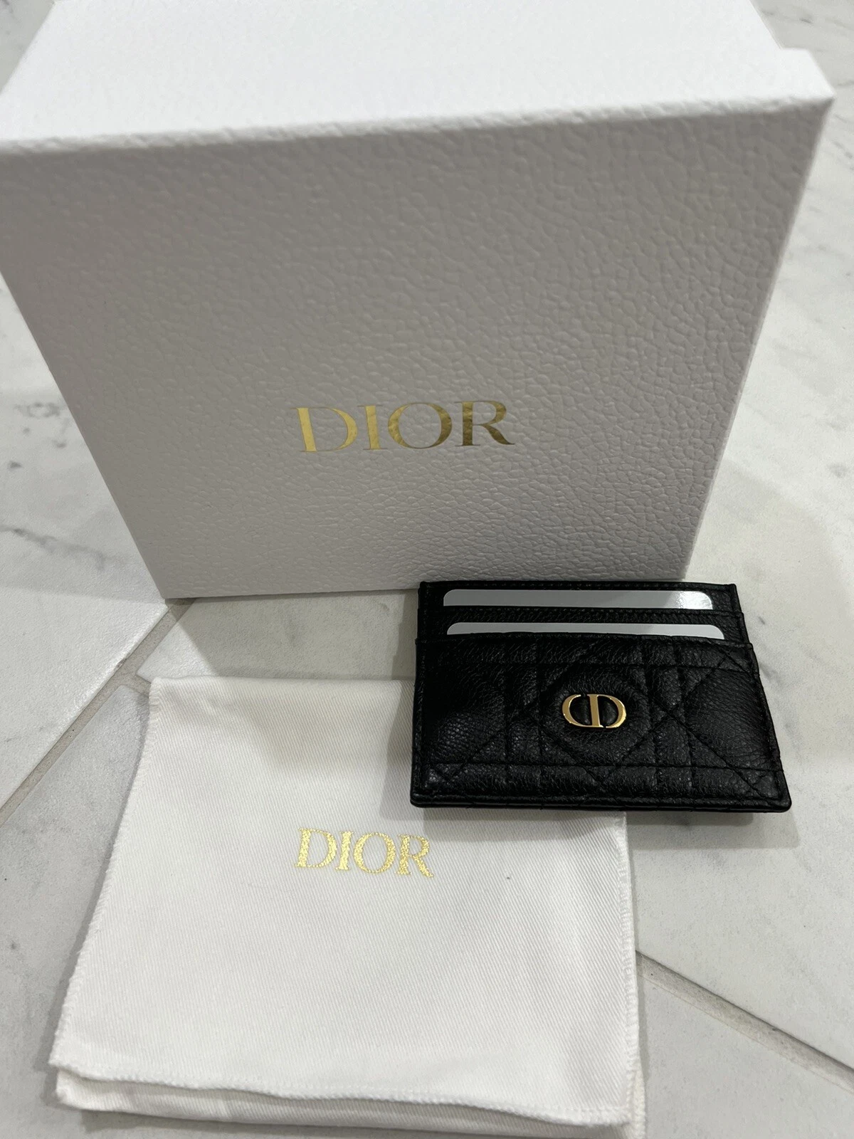 Dioramour Dior Caro Freesia Card Holder - Black Cannage Calfskin with Heart Motif