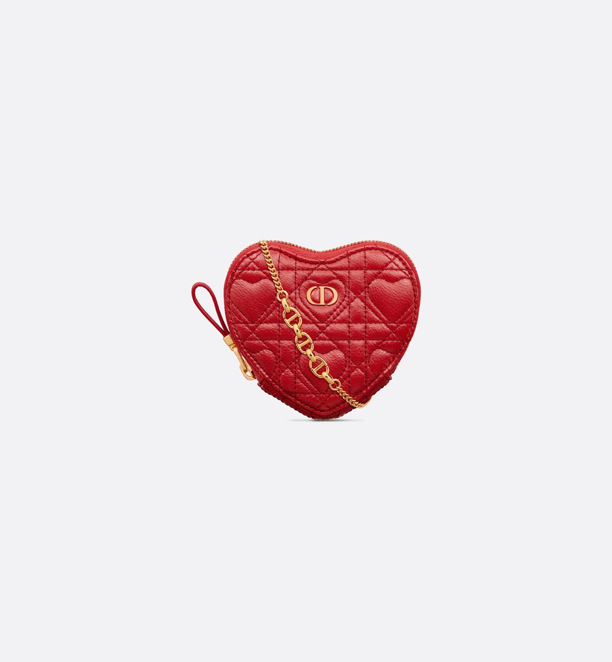 Dioramour Dior Caro Heart Pouch with Chain - Red Cannage Calfskin with Heart Motif