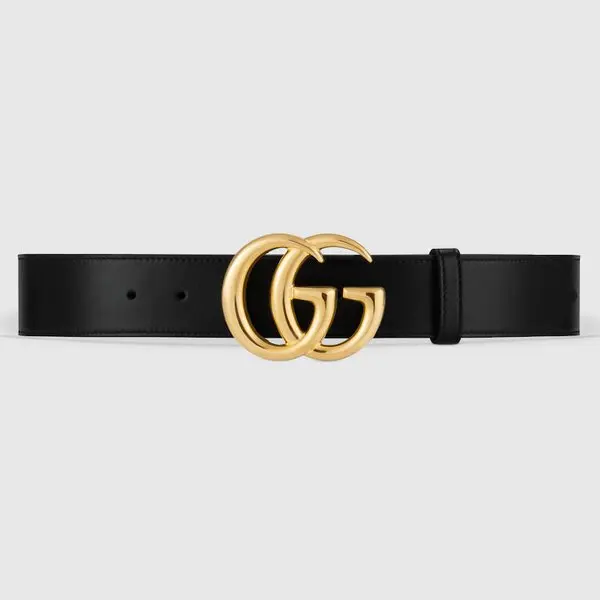 GG MARMONT LEATHER BELT WITH SHINY BUCKLE-Black leather x150