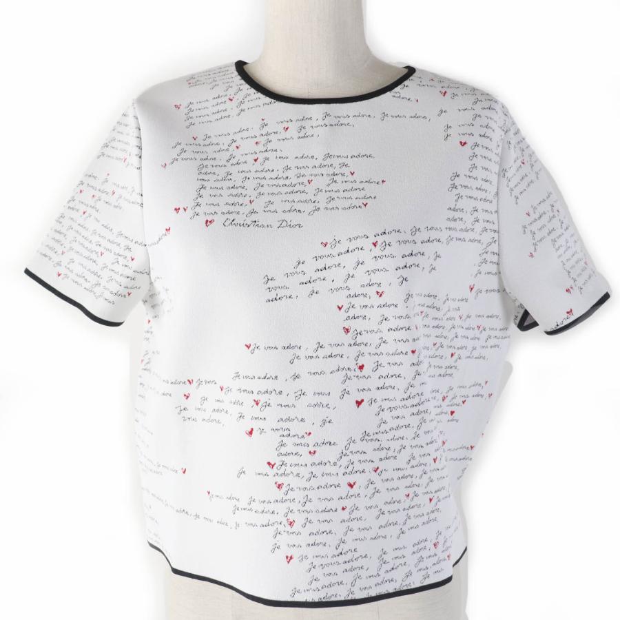 Dioramour Short-Sleeved Top - White Technical Knit with Black and Red Je Vous Adore Motif
