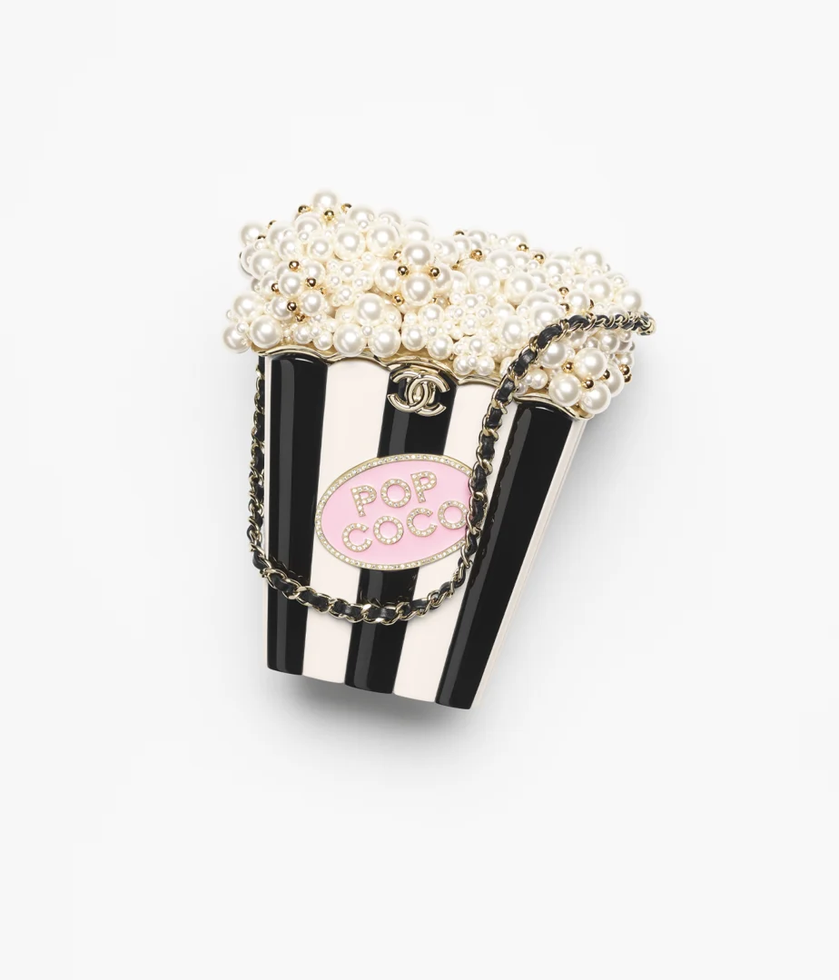 Popcorn Minaudiere-Resin, Enamel, Imitation Pearls & Gold-Tone Metal x30