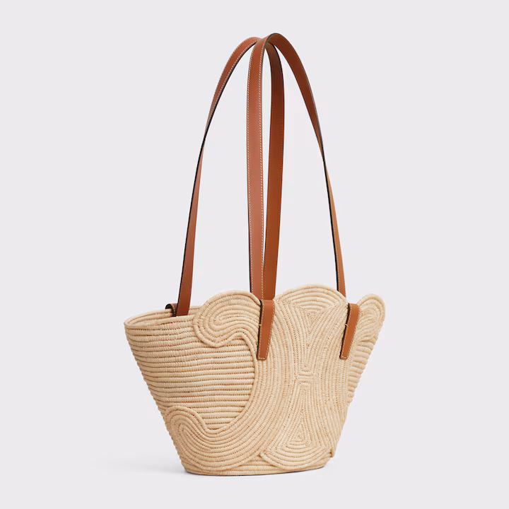CELINE CLASSIC PANIER SMALL BRAIDED TRIOMPHE IN RAFFIA AND CALFSKIN x200