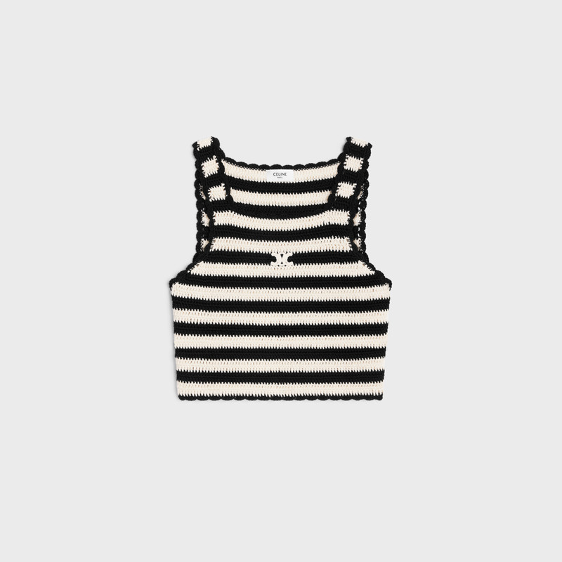 Celine TRIOMPHE STRIPED CROP TOP IN CROCHETED COTTON - BLACK ECRU x200