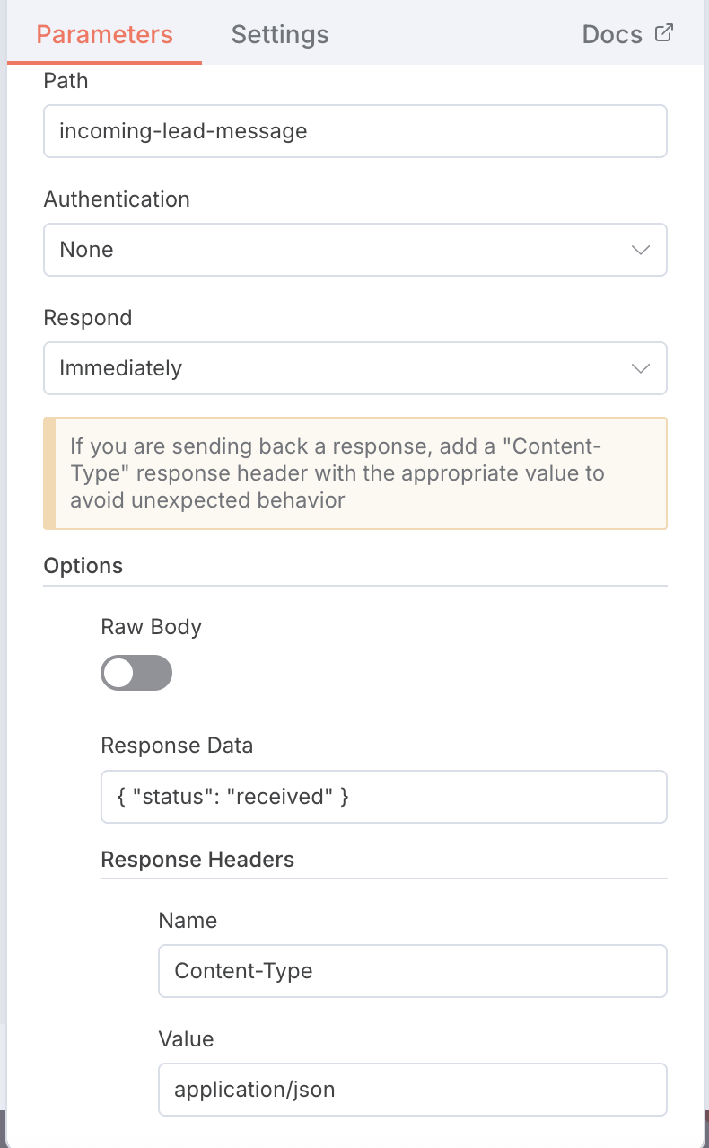 n8n node that handles incoming webhook