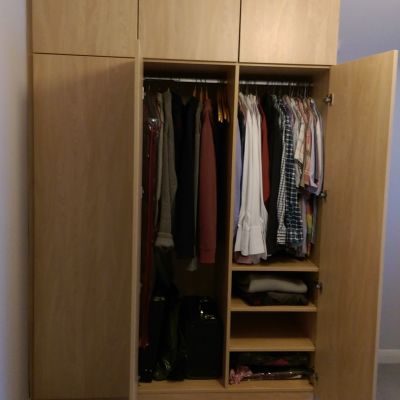 angled wardrobe natural montana oak open doors