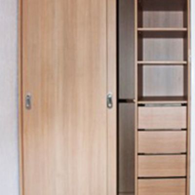 sliding door and shelves