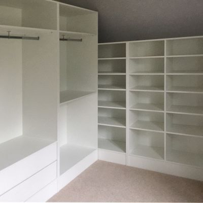 walk in wardrobe hanging space and shelves