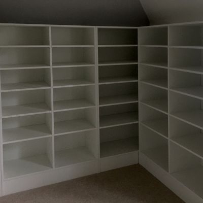 walk in wardrobe shelves in white