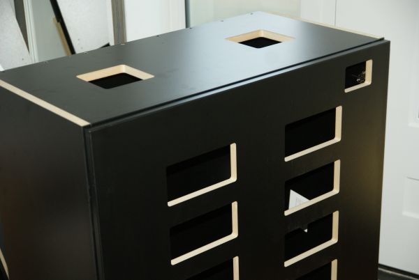 Cutouts in cabinet door and top panel