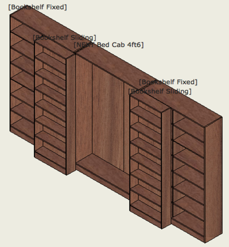 Bookcases shown in the Cabinet Combiner of the Fortschritt Bespoke Cabinetry order page in the open position