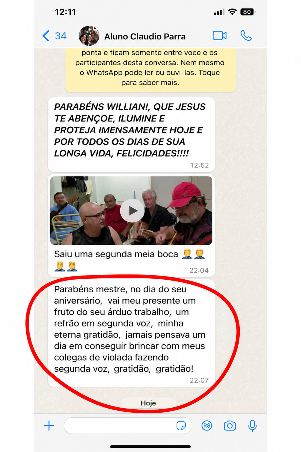 Depoimento de aluno