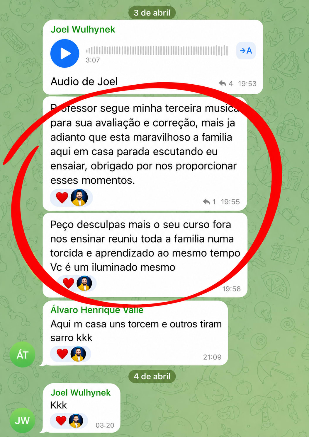 Depoimento de aluno