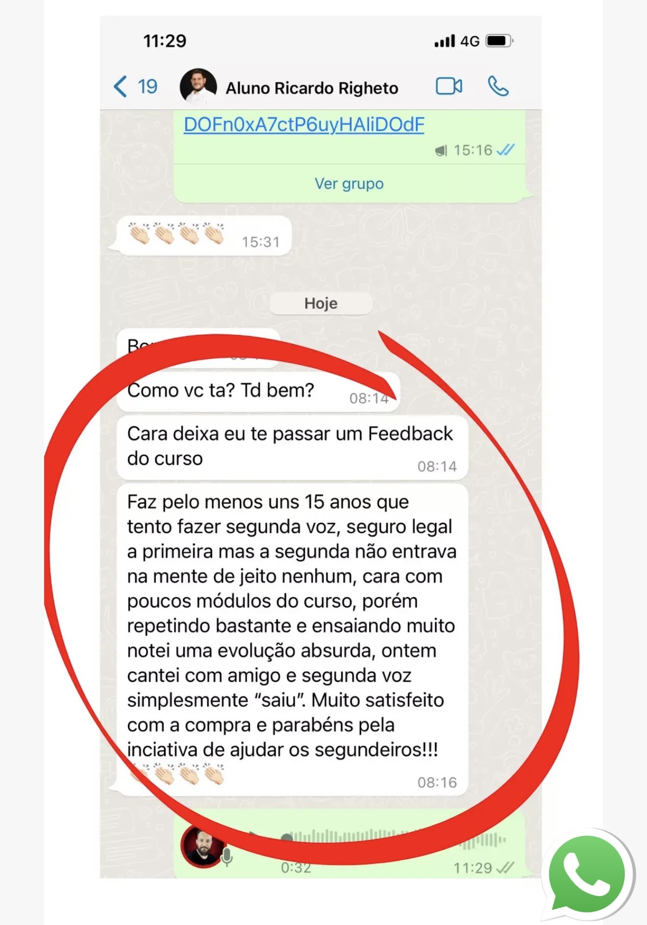 Depoimento de aluno