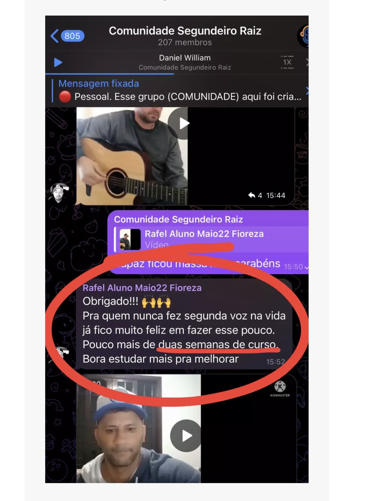 Depoimento de aluno