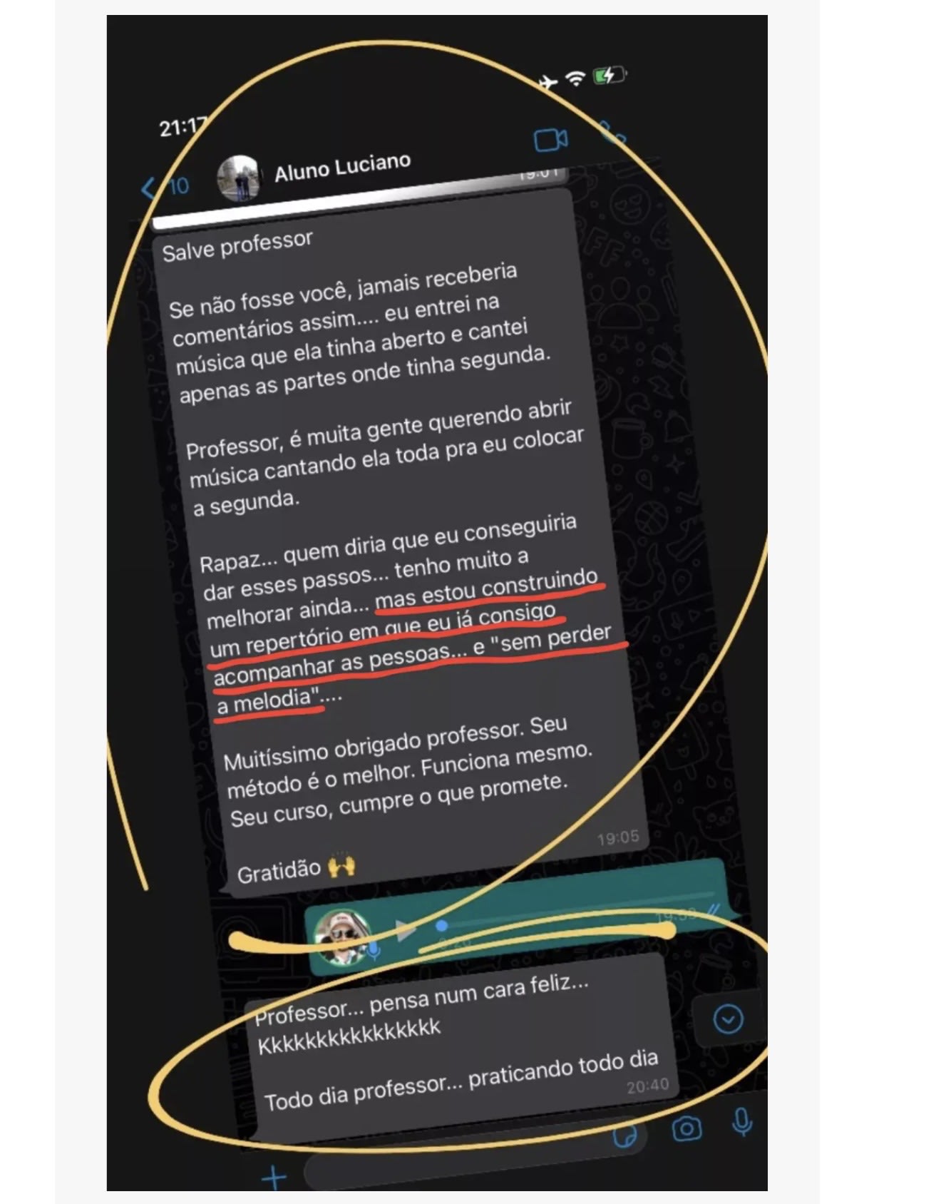 Depoimento de aluno