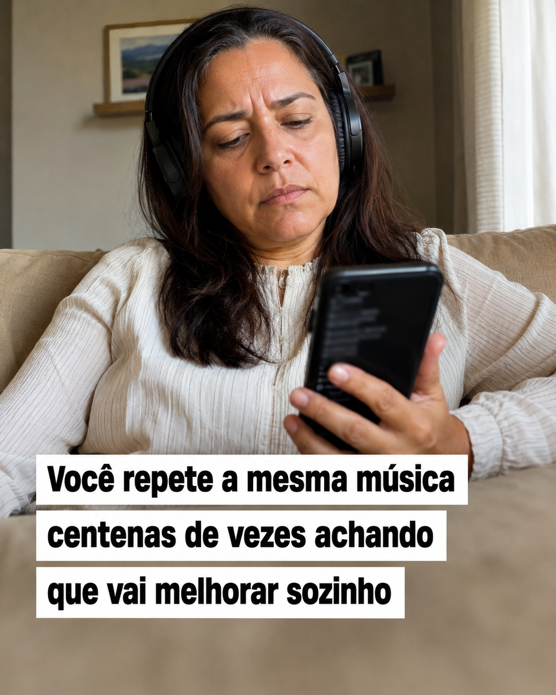 Pessoa frustrada repetindo a mesma música tentando afinar sozinha