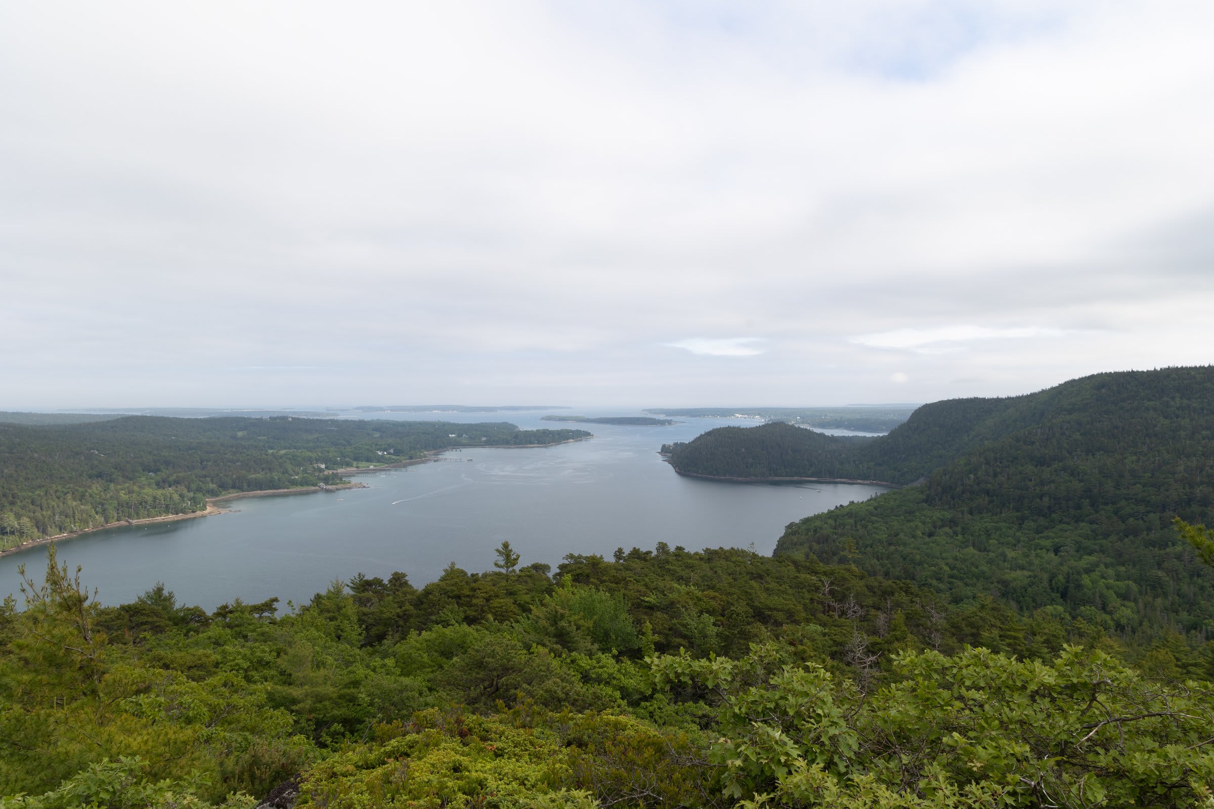 Summit views from Cadillac Mountain with islands in the distance