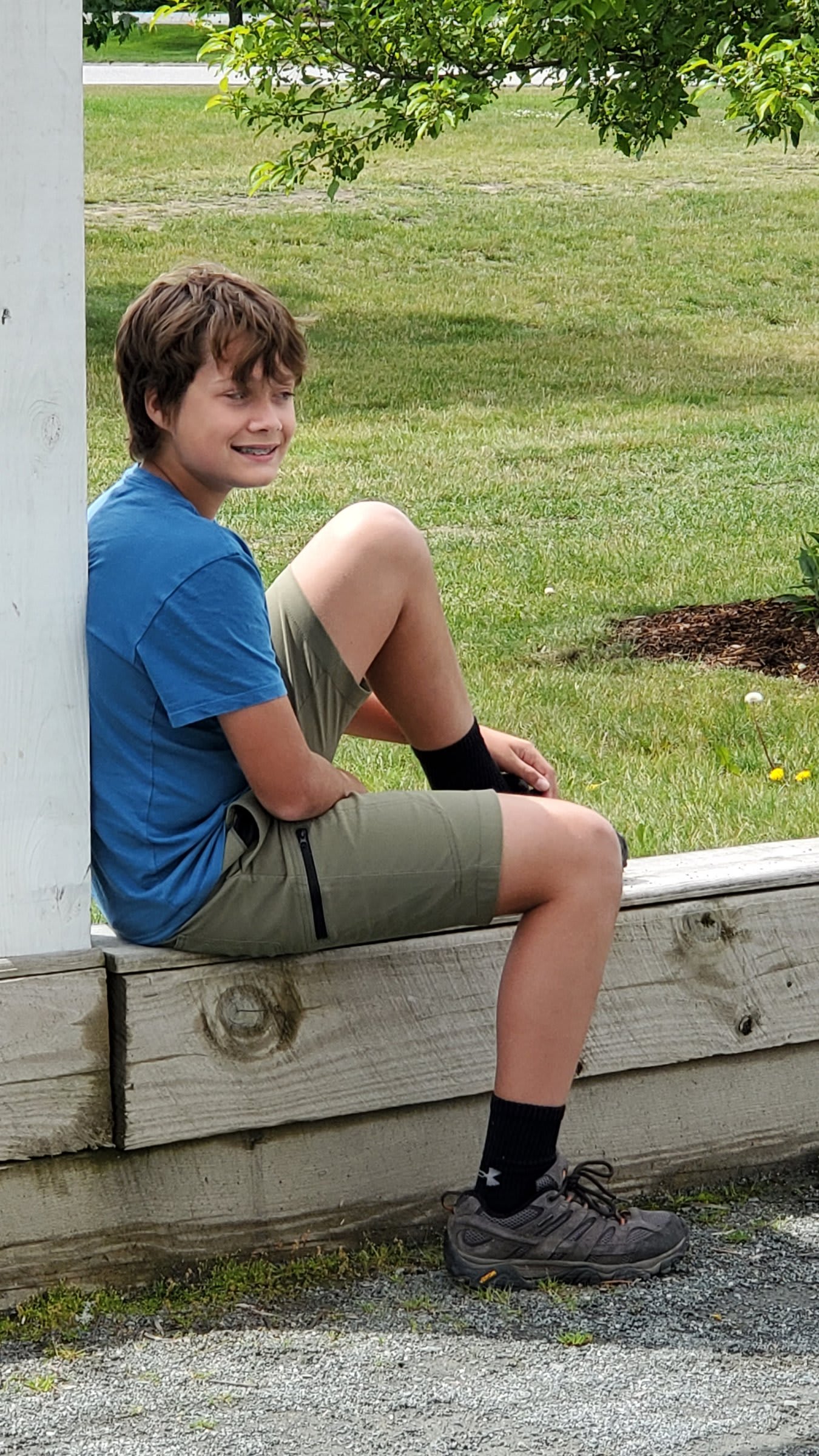 Taking a breather on the resort grounds after an afternoon at the pool