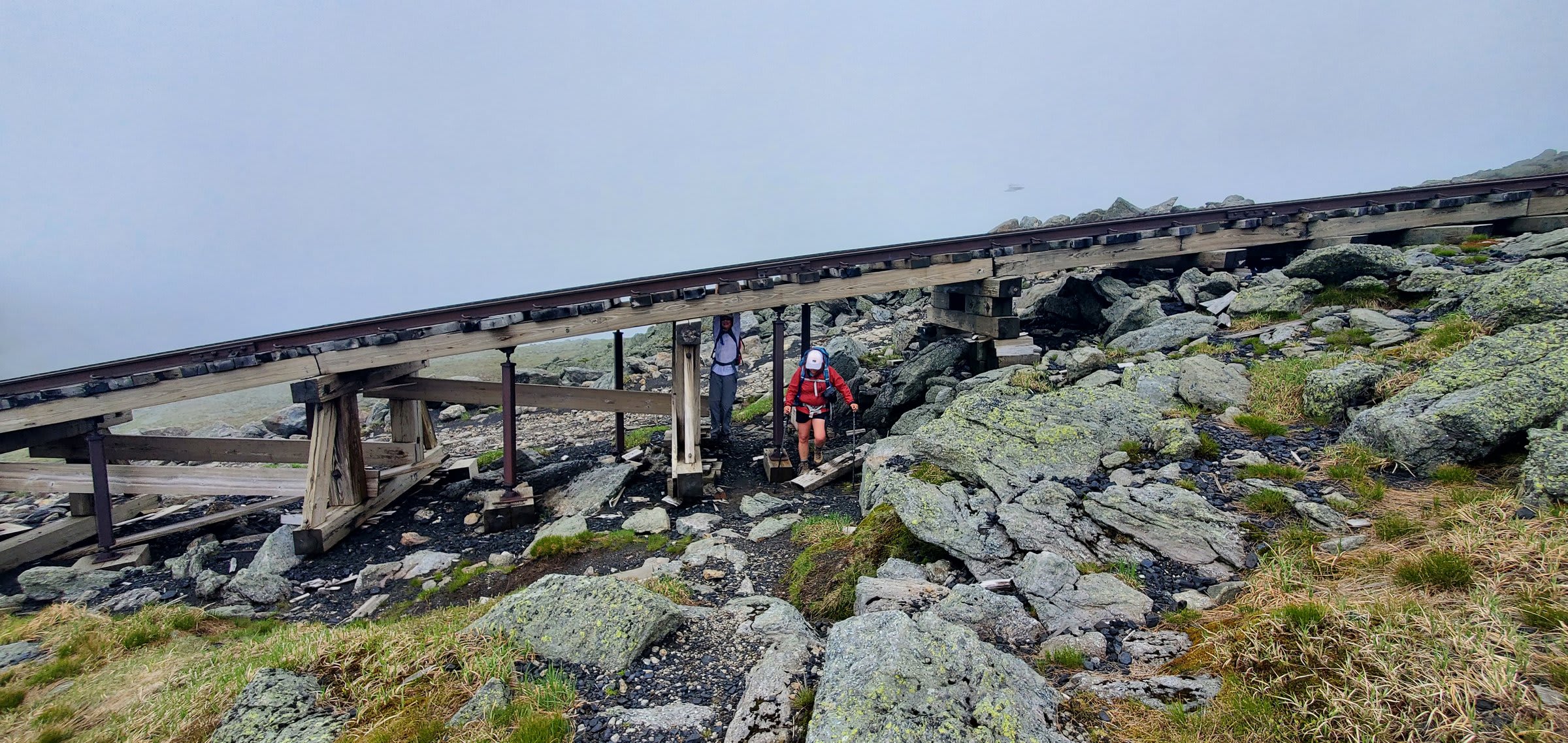 Passing beneath the Mount Washington Cog Railway trestle