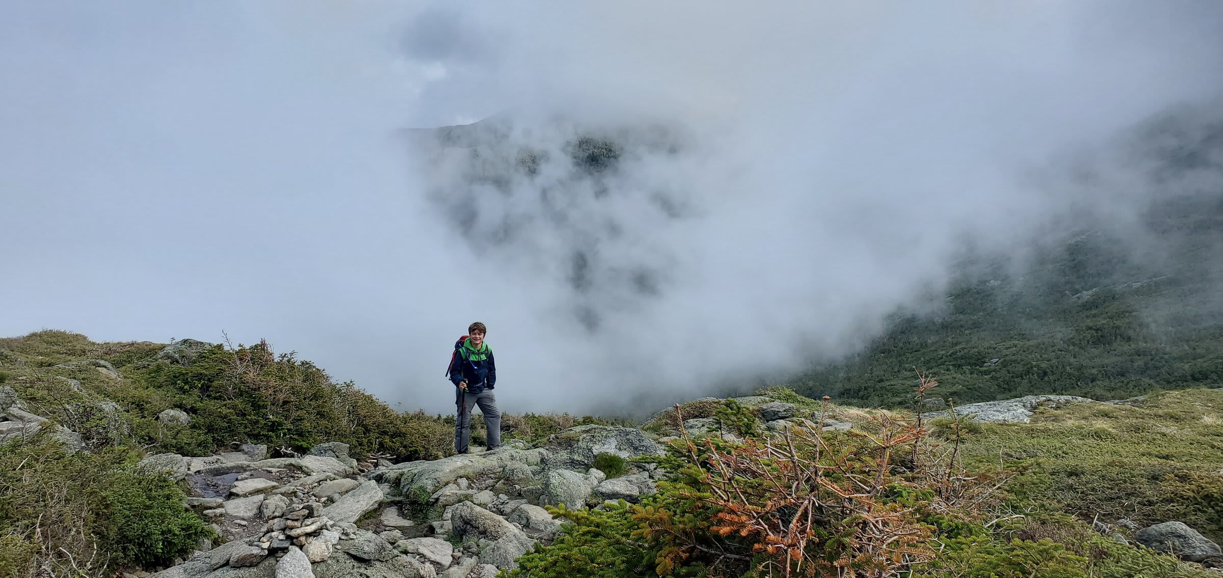 Steep rocky descent on Ammonoosuc Ravine Trail